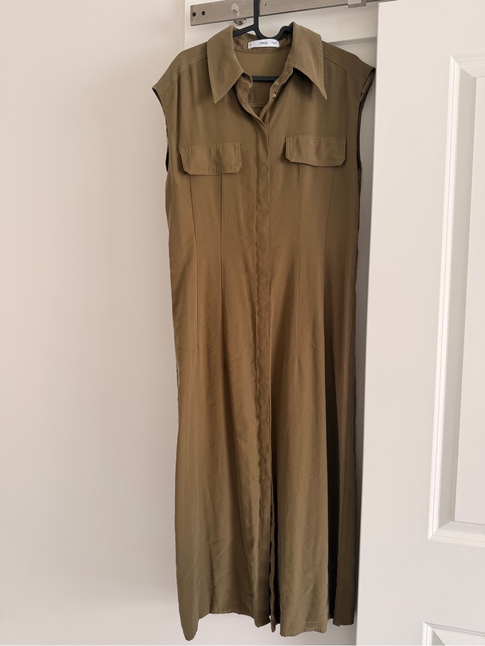 Mango Olive Green Sleeveless Maxi Shirt Dress